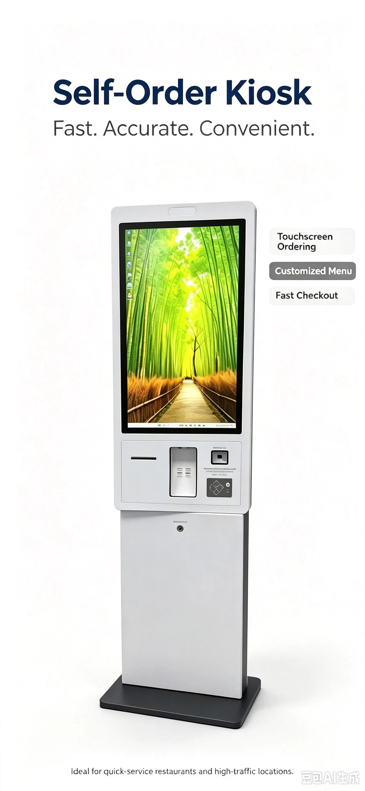Slim ordering kiosk